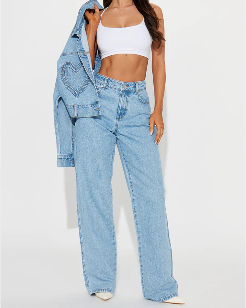 Heart Pocket High-Rise Straight Jeans-Curvy-Faja