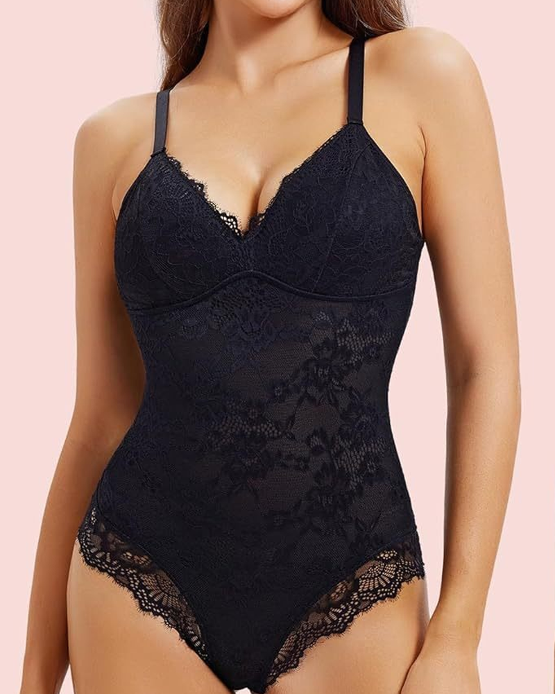 Lace Tummy Control Bodysuit-Curvy-Faja