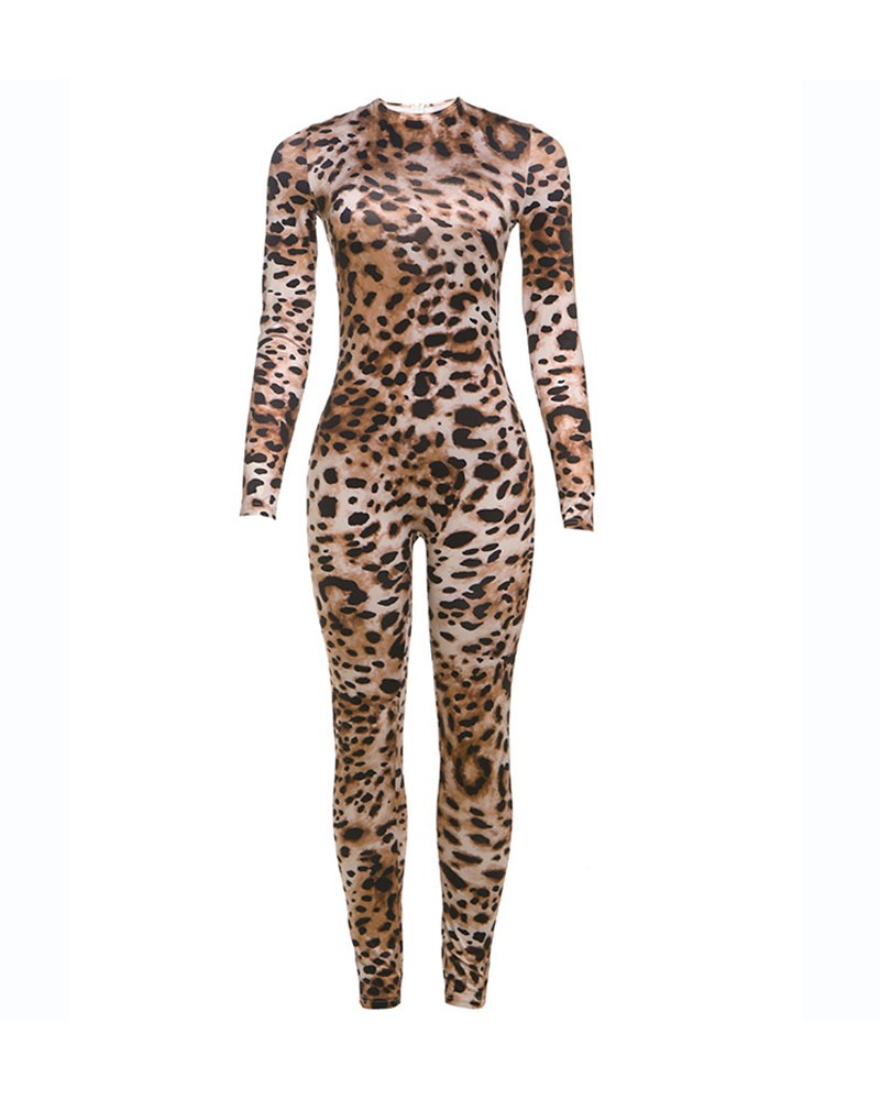 Leopard Print Sexy Jumpsuit-Curvy-Faja