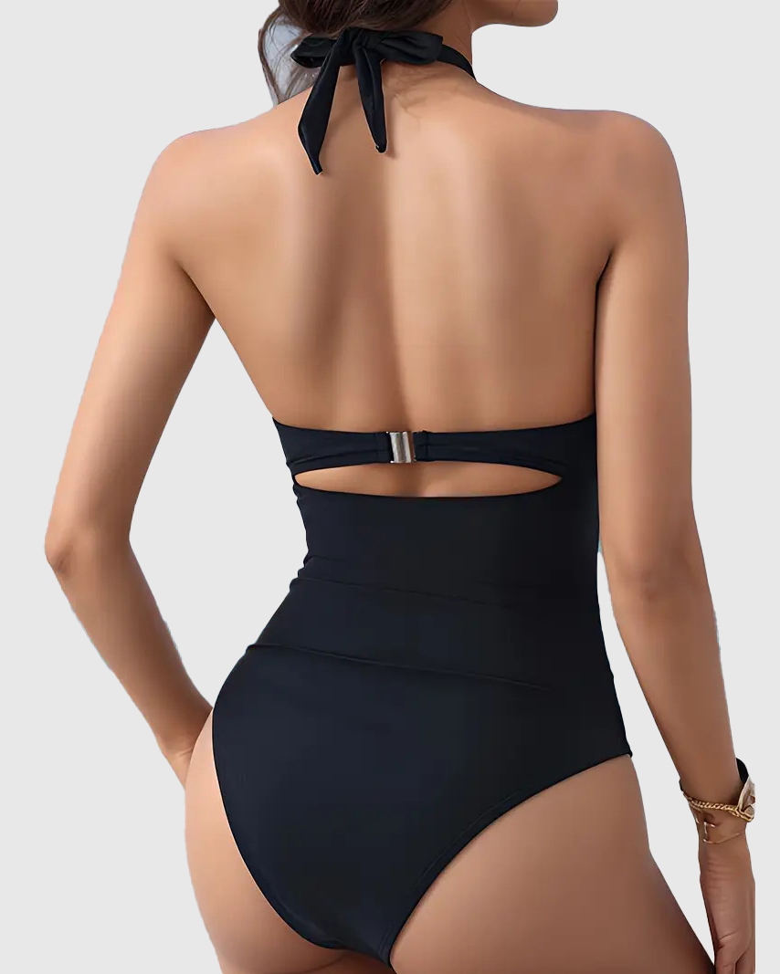 Deep V Cutout Ruched One Piece Swimsuit with Crisscross Open Back