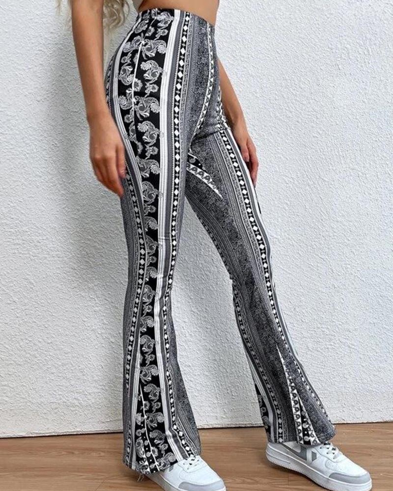 Vintage Print Flares With Tight Wrap Hips