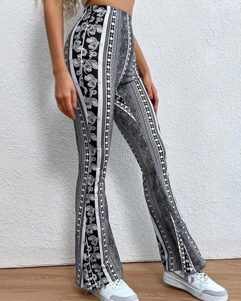 Vintage Print Flares With Tight Wrap Hips
