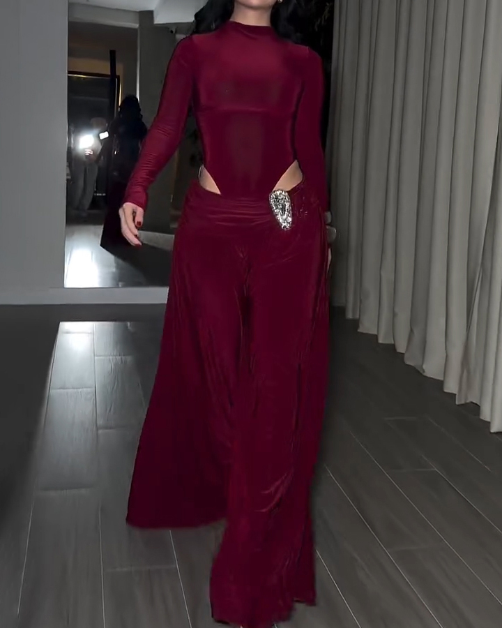 Women's Long-Sleeved Wide-Leg Slim Fit Two-Piece Set