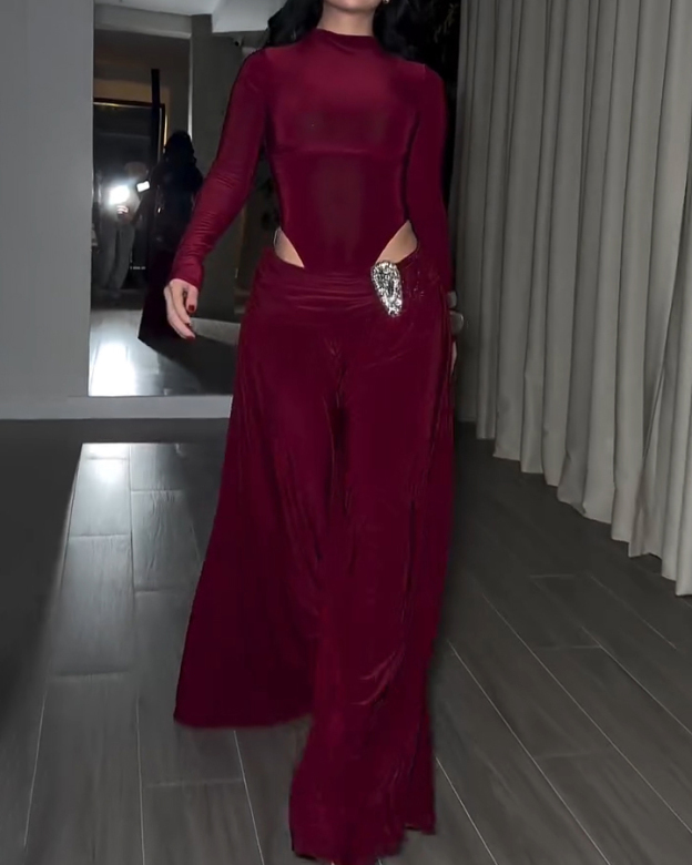 Women's Long-Sleeved Wide-Leg Slim Fit Two-Piece Set