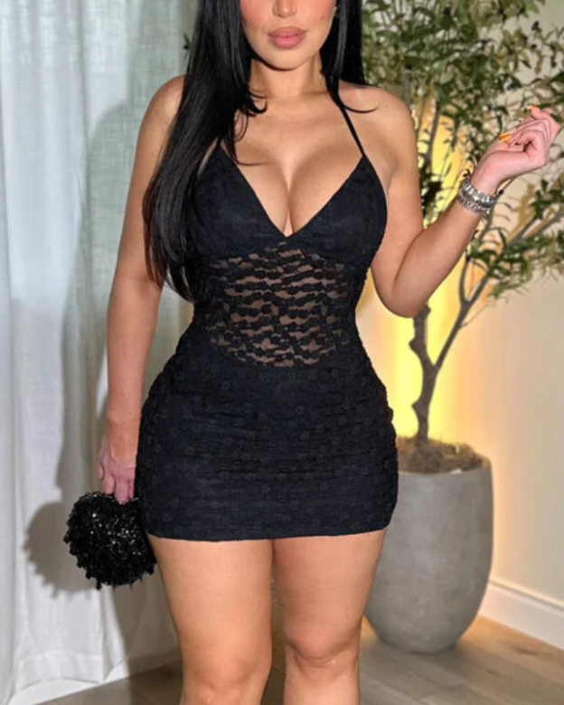 Sexy Lace Mesh Bodycon Mini Dress