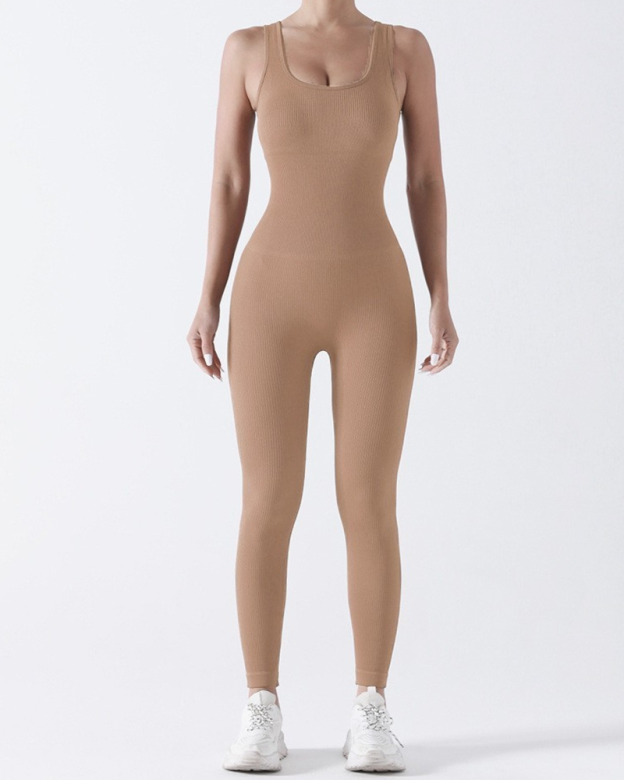 Seamless Bodysuit With Breast Pads And Ribbed Trousers-Curvy-Faja