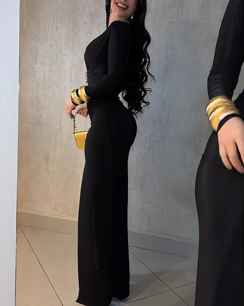 Slit Hem  Figure Hugging Waist Cinching Elegant And Sexy Long Bodycon Dress (Pre-Sale)