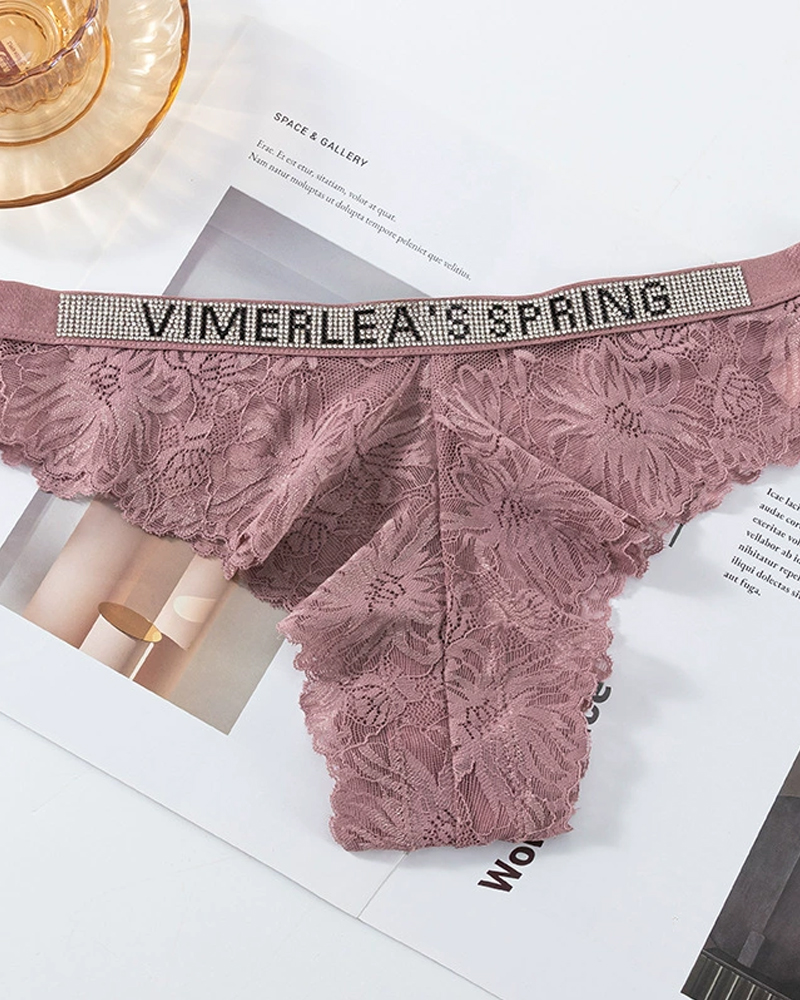 Sexy Rhinestone Waistband Panties-Curvy-Faja