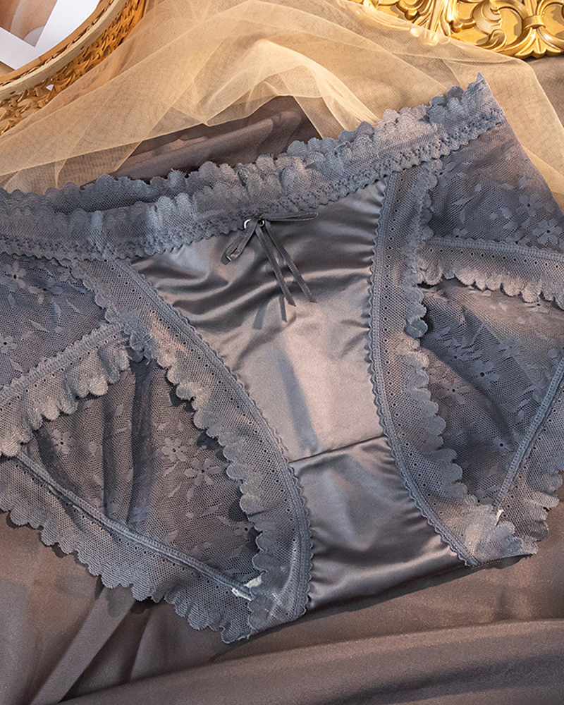 Mid-rise Sexy Satin Lace Briefs-Curvy-Faja