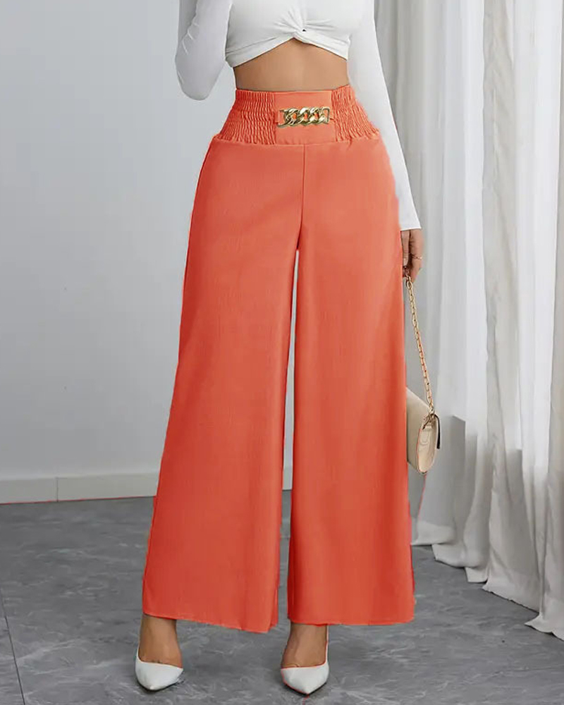 High Waist Slim Fit Wide Leg Pants-Curvy-Faja