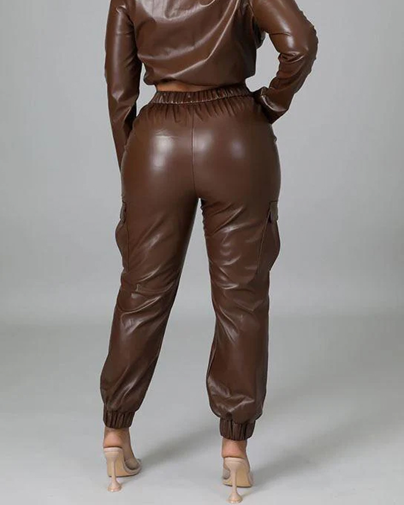 Fashion Loose PU Casual Pants-Curvy-Faja