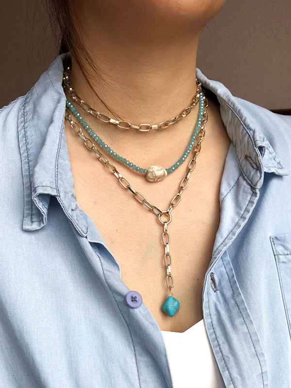 Gold Punk Bohemian Beads Multilayer Necklace-Curvy-Faja