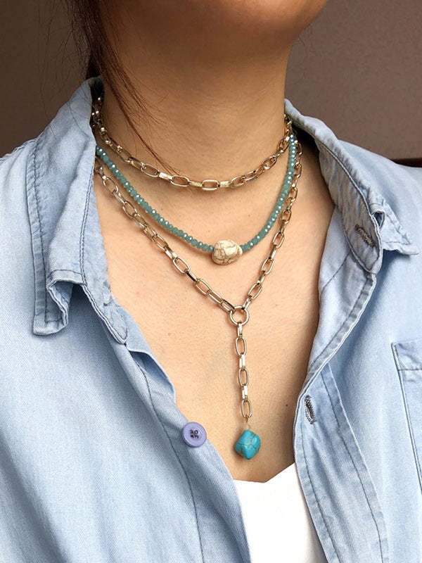 Gold Punk Bohemian Beads Multilayer Necklace-Curvy-Faja