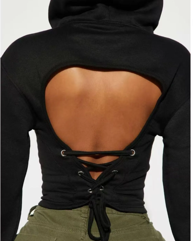 Casual Sexy Tie Back Hoodie