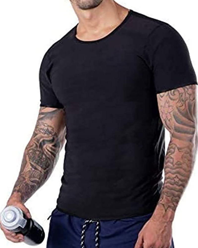 Men's Sweat Vest Fitness Sports T-Shirt Compression Short Sleeve-Curvy-Faja
