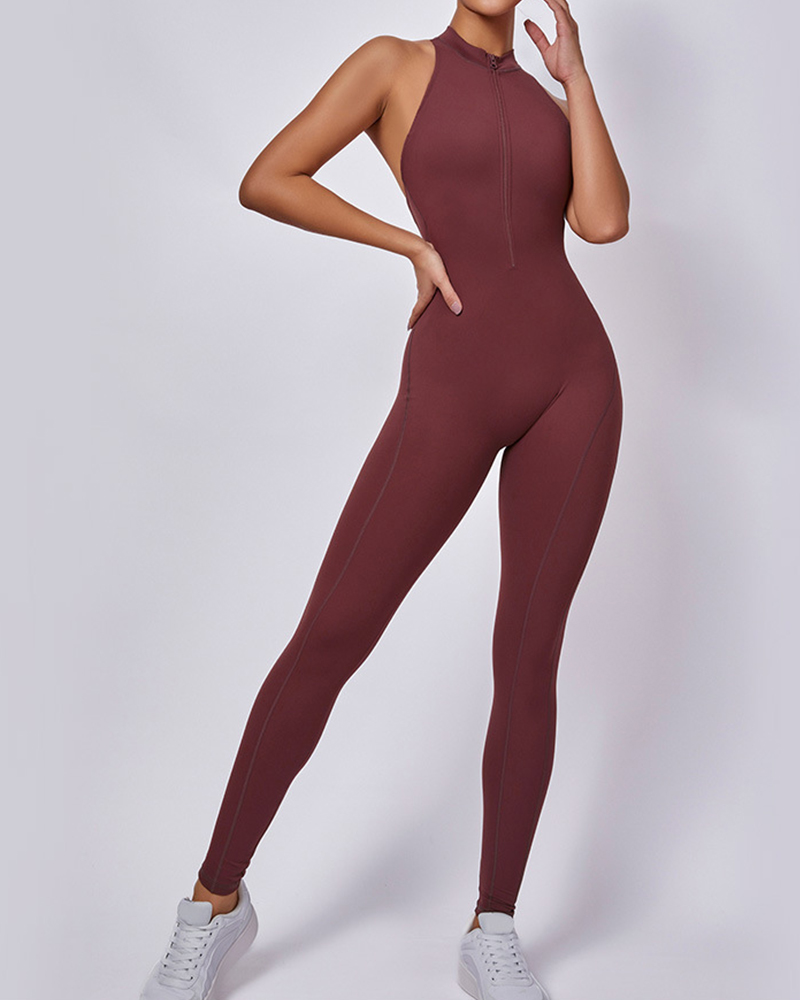 Zip Front Sleeveless Jumpsuit