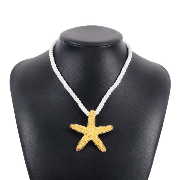 Metallic Beach Style Starfish Pendant Necklace Earrings-Curvy-Faja