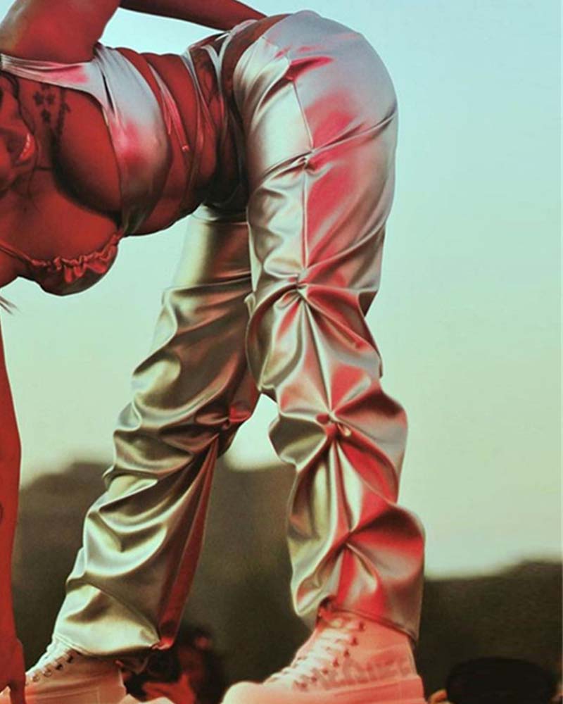 Fashion Pleated Faux Leather Sexy Pants