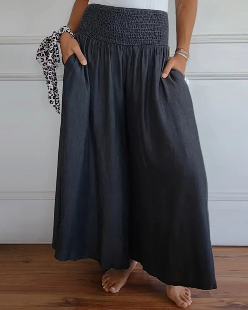 Wide Leg Elastic Waistband Trousers And Long Dress-Curvy-Faja