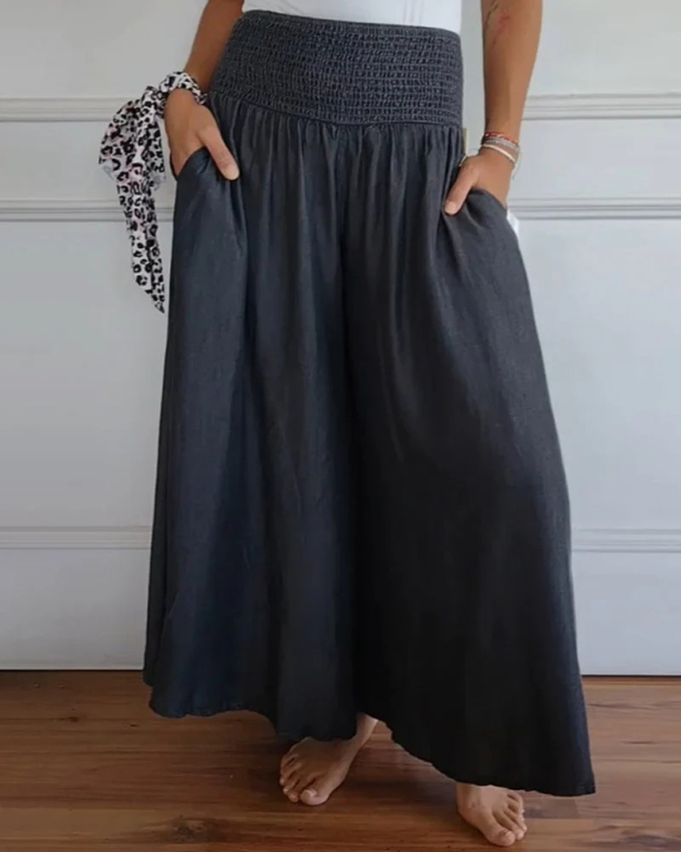 Wide Leg Elastic Waistband Trousers And Long Dress-Curvy-Faja