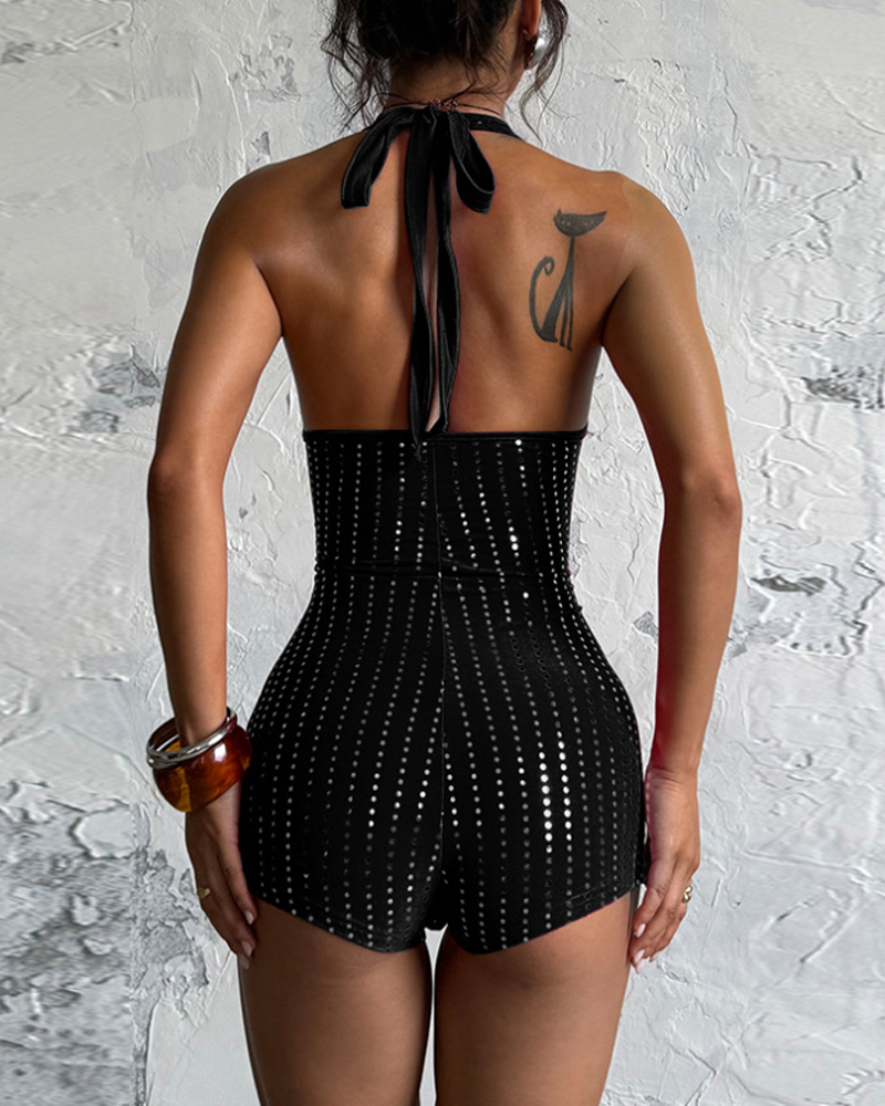 Elegant And Sexy Slim-Fitting Rhinestone Stretch Deep V Jumpsuit