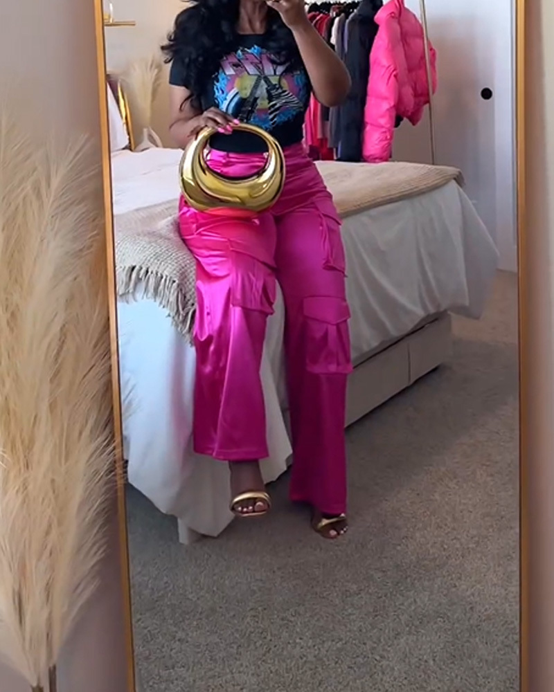 Satin Cargo-Style Trousers