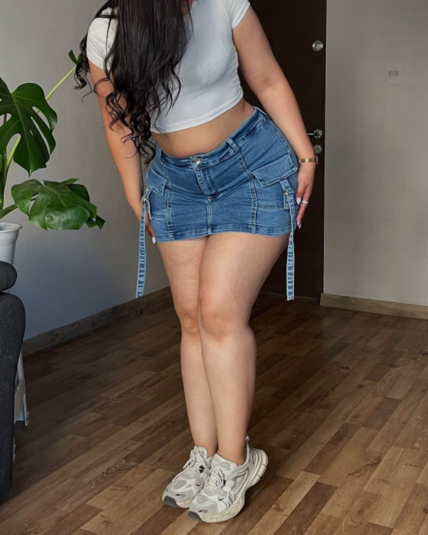 Lined Denim Cargo Shorts Skirt-Curvy-Faja