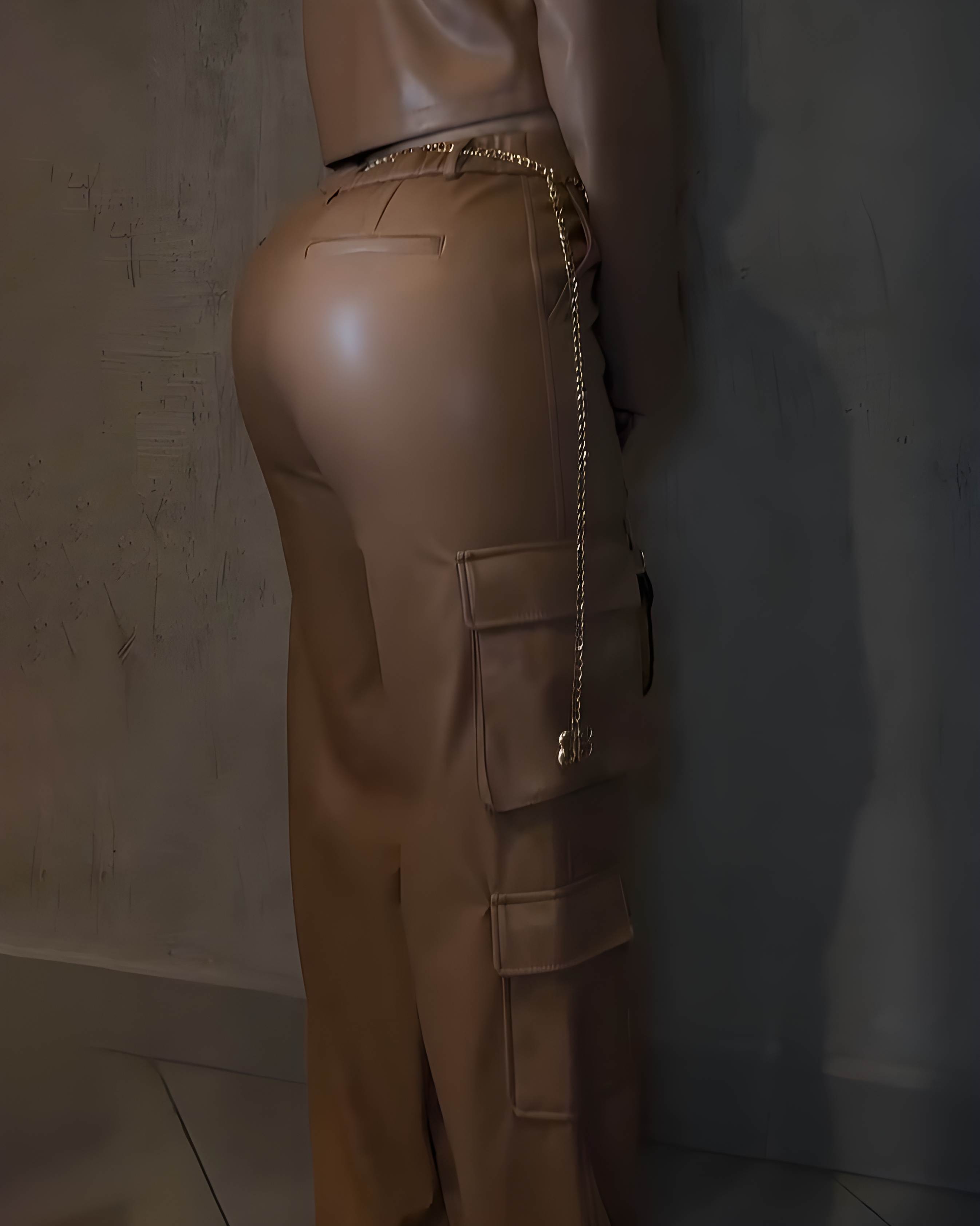 Women's Cargo Style Wide-Leg Leather Pants（Pre-Sale)