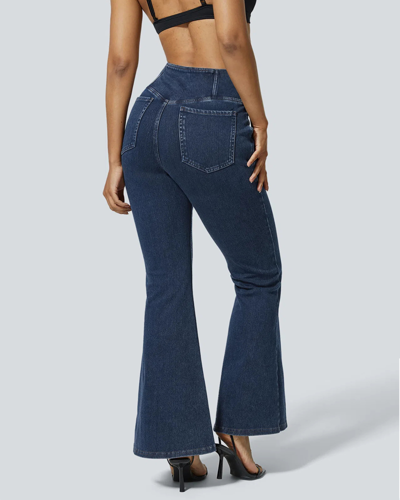 High-Waisted Crossover Flared Jeans