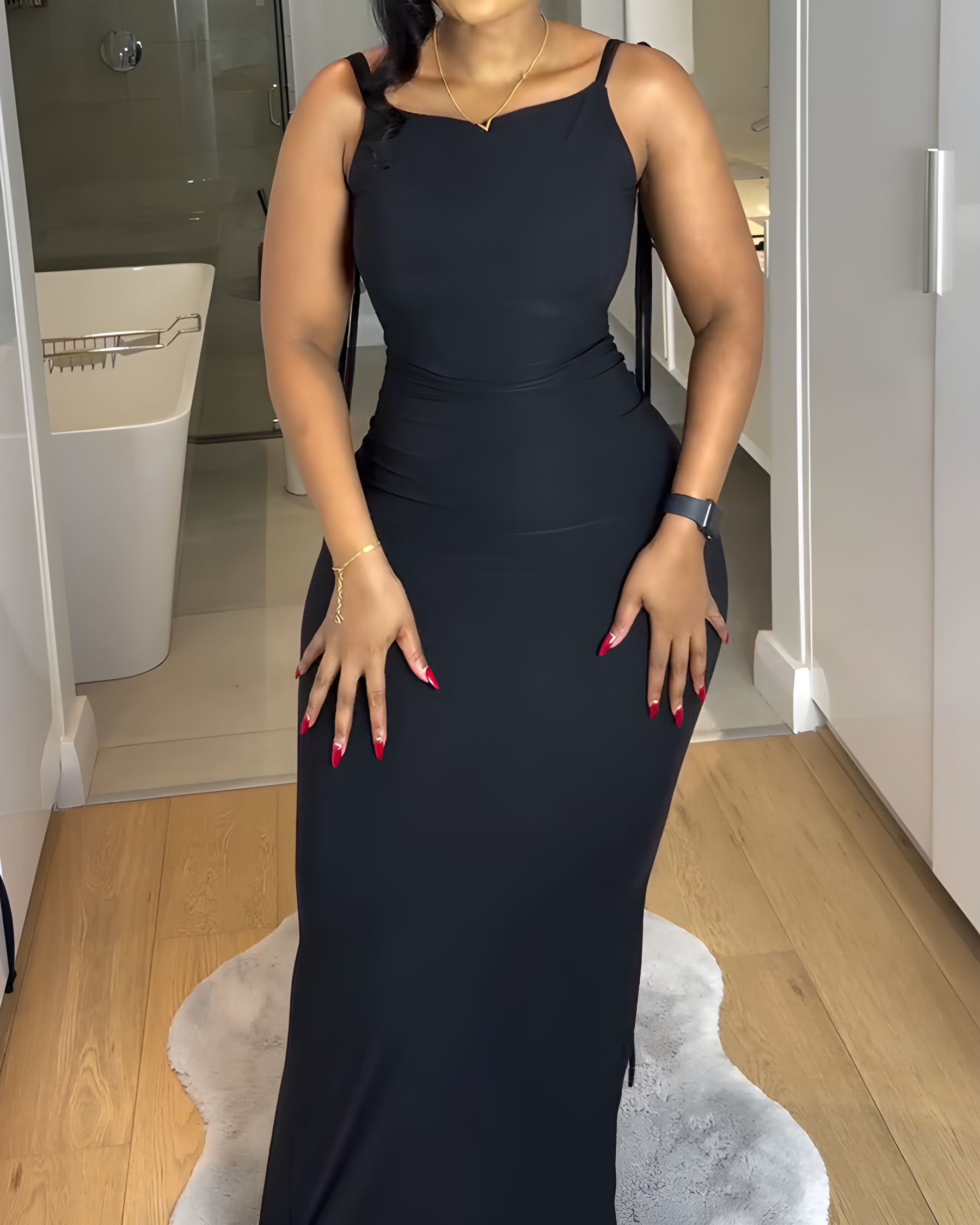 Women's Fashionable Slim Slip Maxi Dress-Curvy-Faja