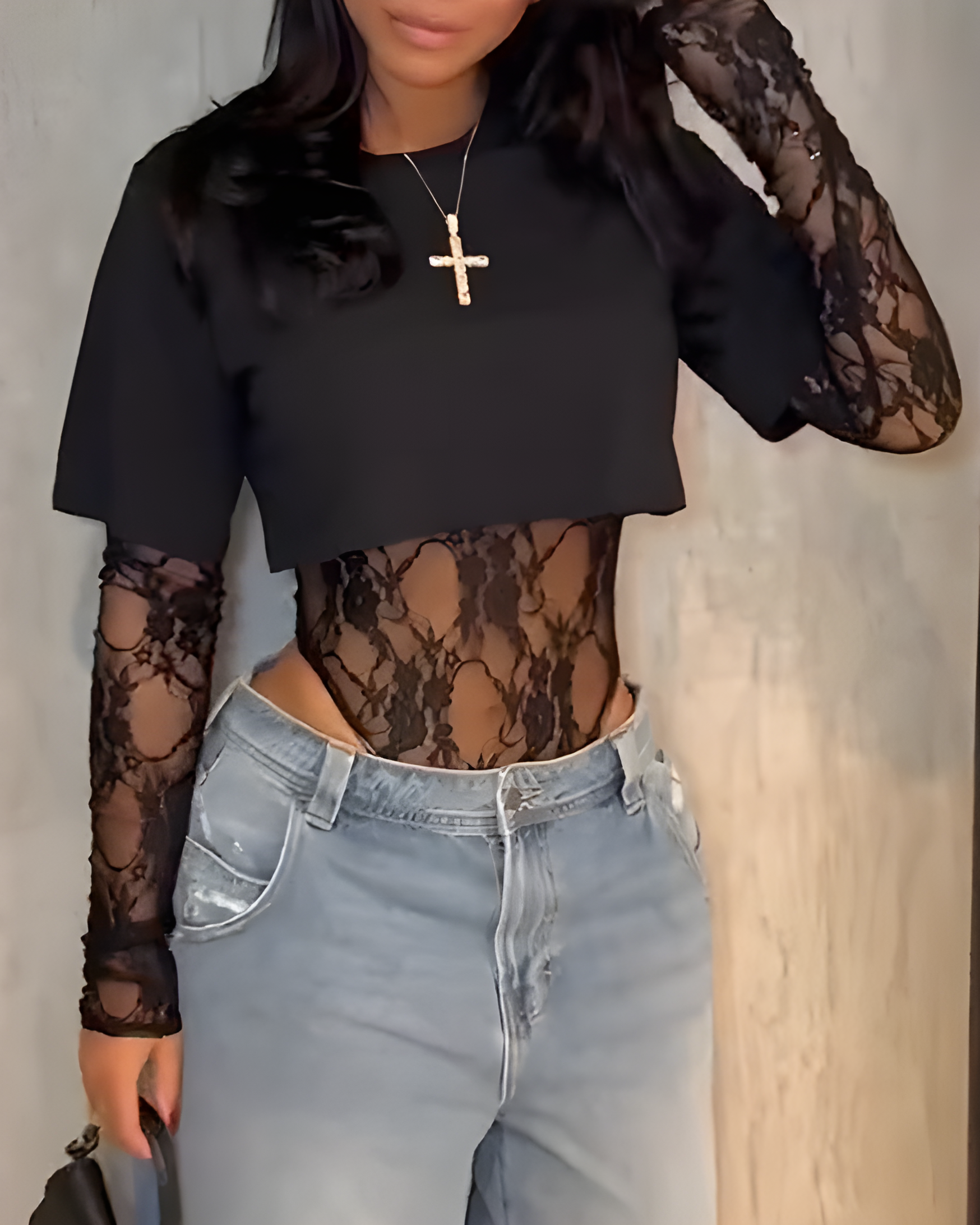 Lace Bodysuit T-Shirt Two-Piece Set（Pre-Sale）