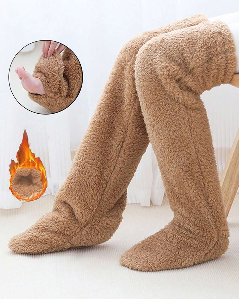 Fuzzy Legs Sock Slippers-Curvy-Faja