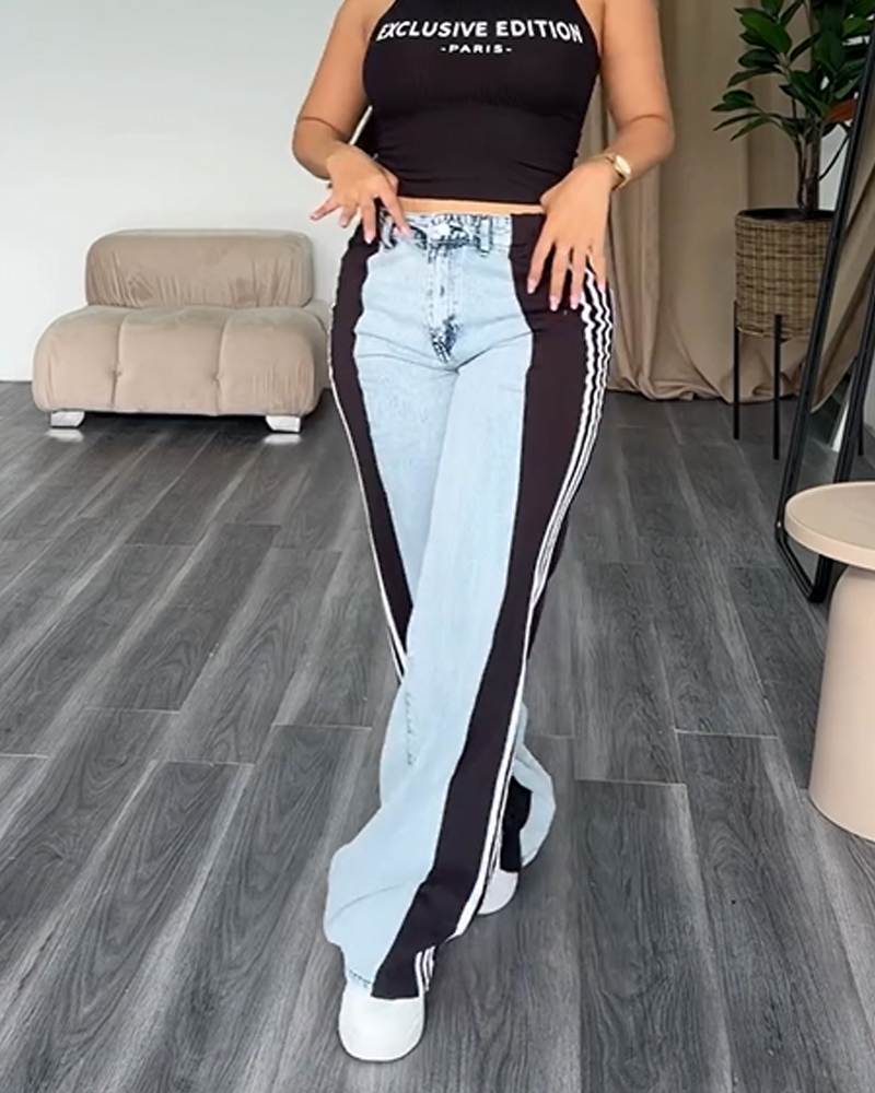 Side Striped Patchwork Baggy Jeans