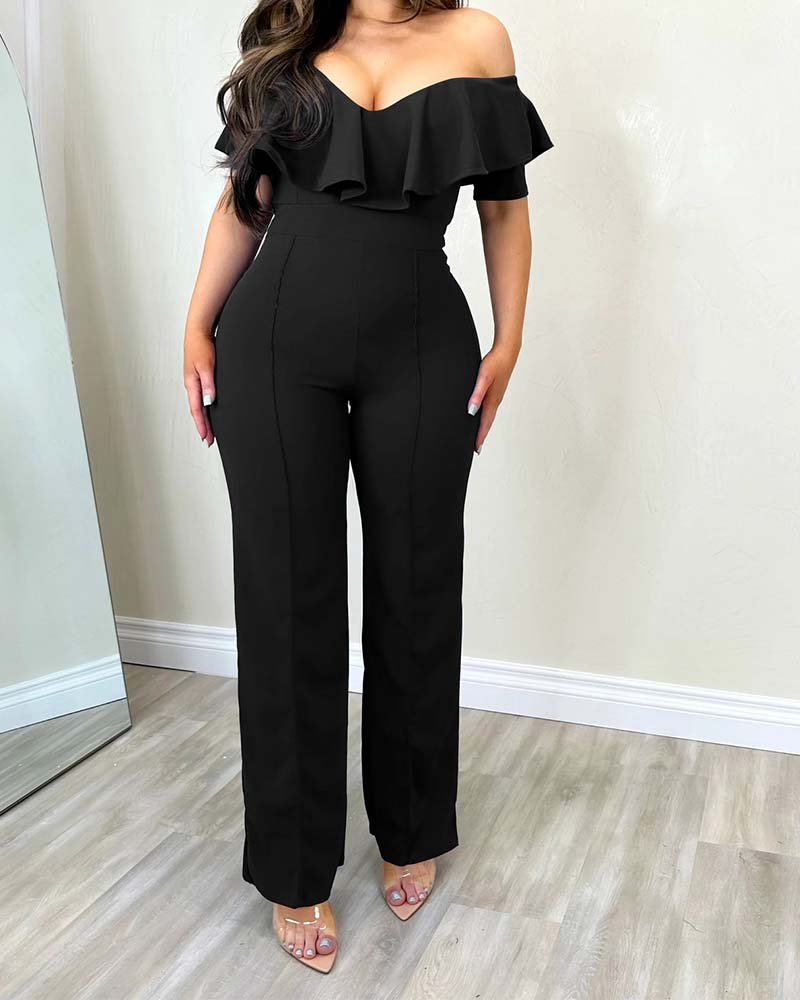 V-Neck Peplum Sexy Waistline Romper