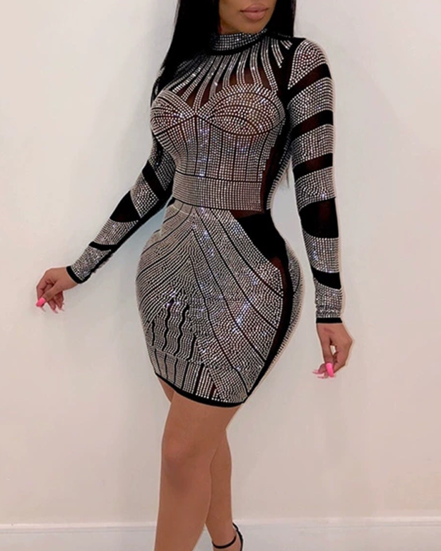 Fashionable Rhinestone Dress Shapewear-Curvy-Faja