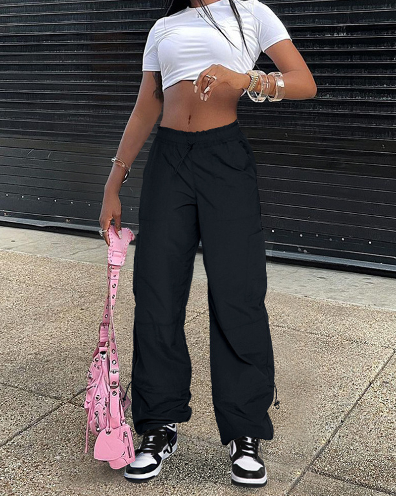 Loose-Fitting Straight-Leg Cargo Casual Pants-Curvy-Faja