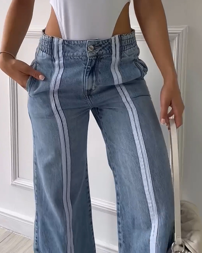 Loose Jeans With Vertical Slits-Curvy-Faja