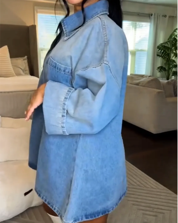 Stylish Collared Loose Denim Dress