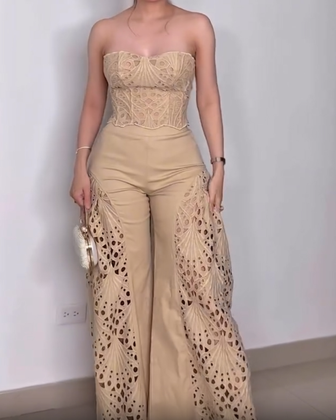 Fashionable Lace Tube Top Trousers Suit