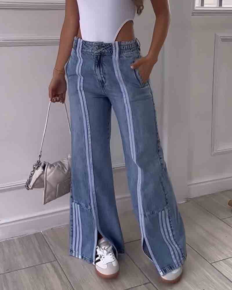 Loose Jeans With Vertical Slits-Curvy-Faja
