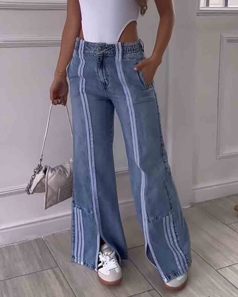 Loose Jeans With Vertical Slits-Curvy-Faja