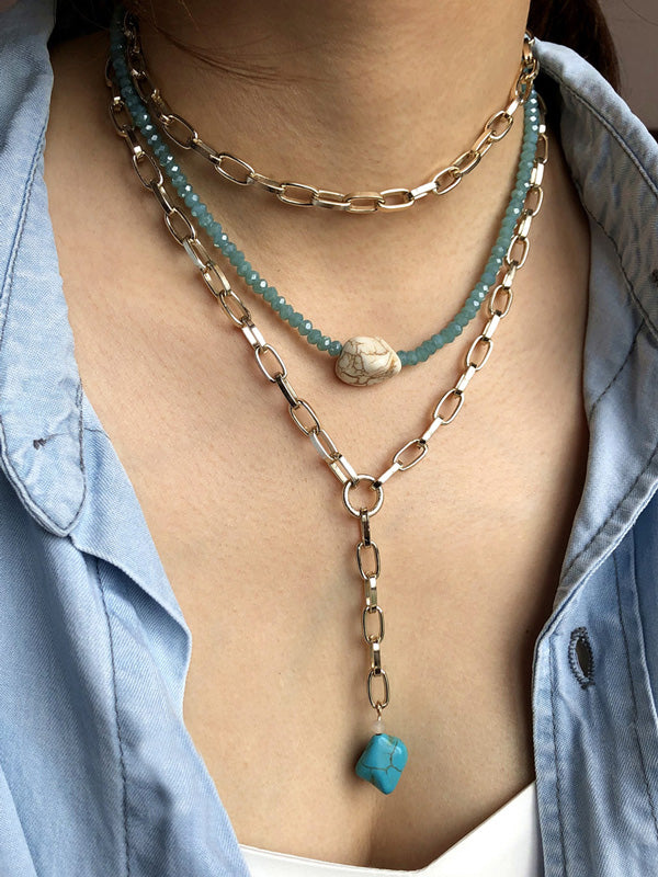 Gold Punk Bohemian Beads Multilayer Necklace-Curvy-Faja