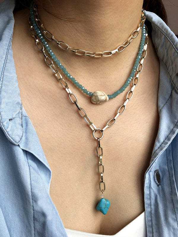 Gold Punk Bohemian Beads Multilayer Necklace-Curvy-Faja