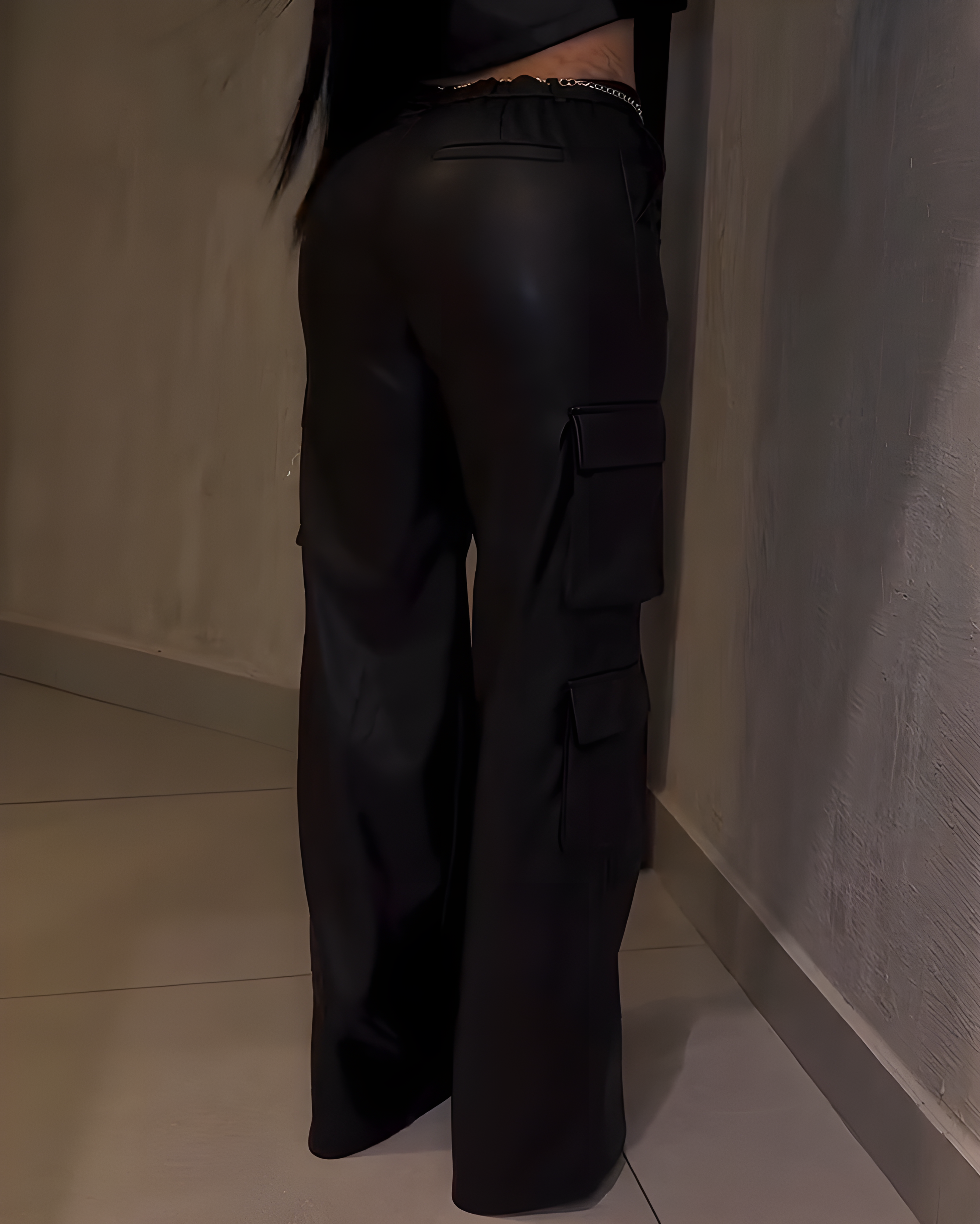 Women's Cargo Style Wide-Leg Leather Pants（Pre-Sale)