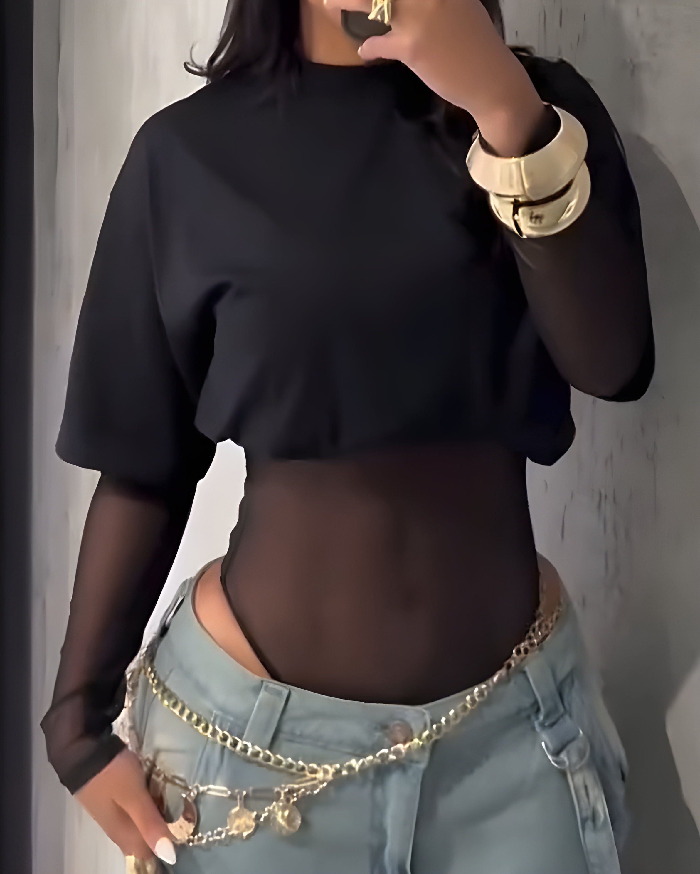 Sexy Mesh Bodysuit Short Sleeve T-Shirt 2-Piece Set（Pre-Sale）