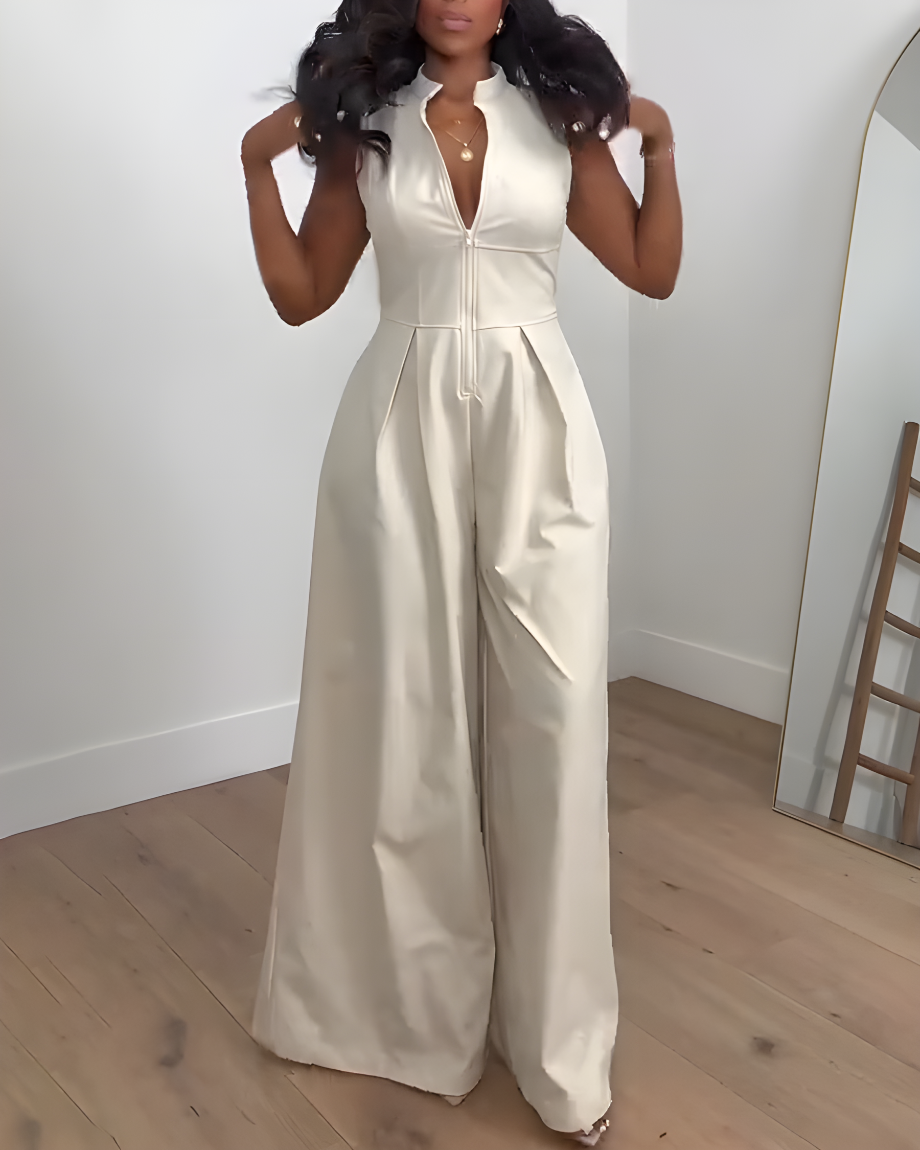 Casual Sleeveless Zippered Wide-Leg Jumpsuit-Curvy-Faja
