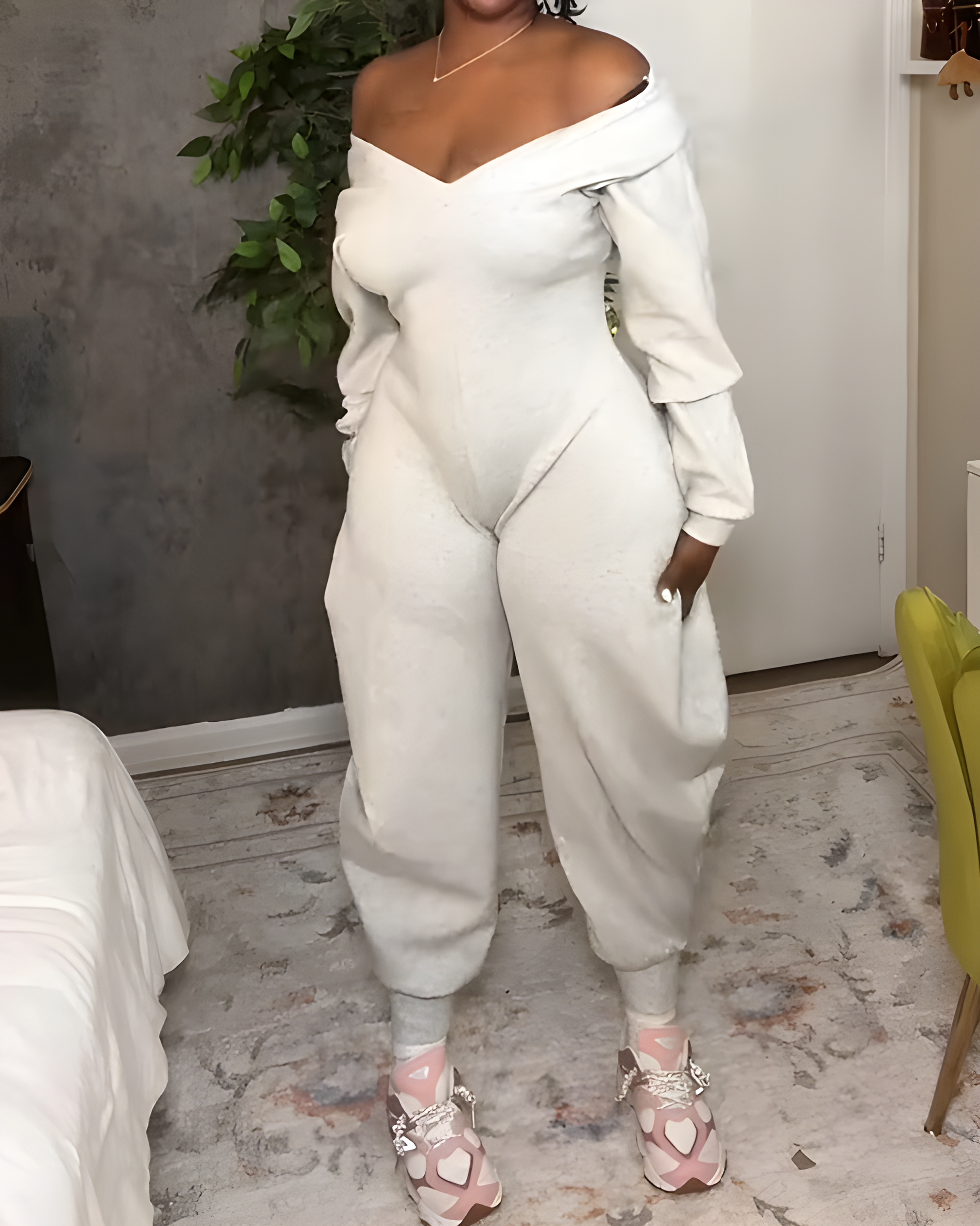 V-Neck Sexy Slim Long-Sleeved Jumpsuit-Curvy-Faja