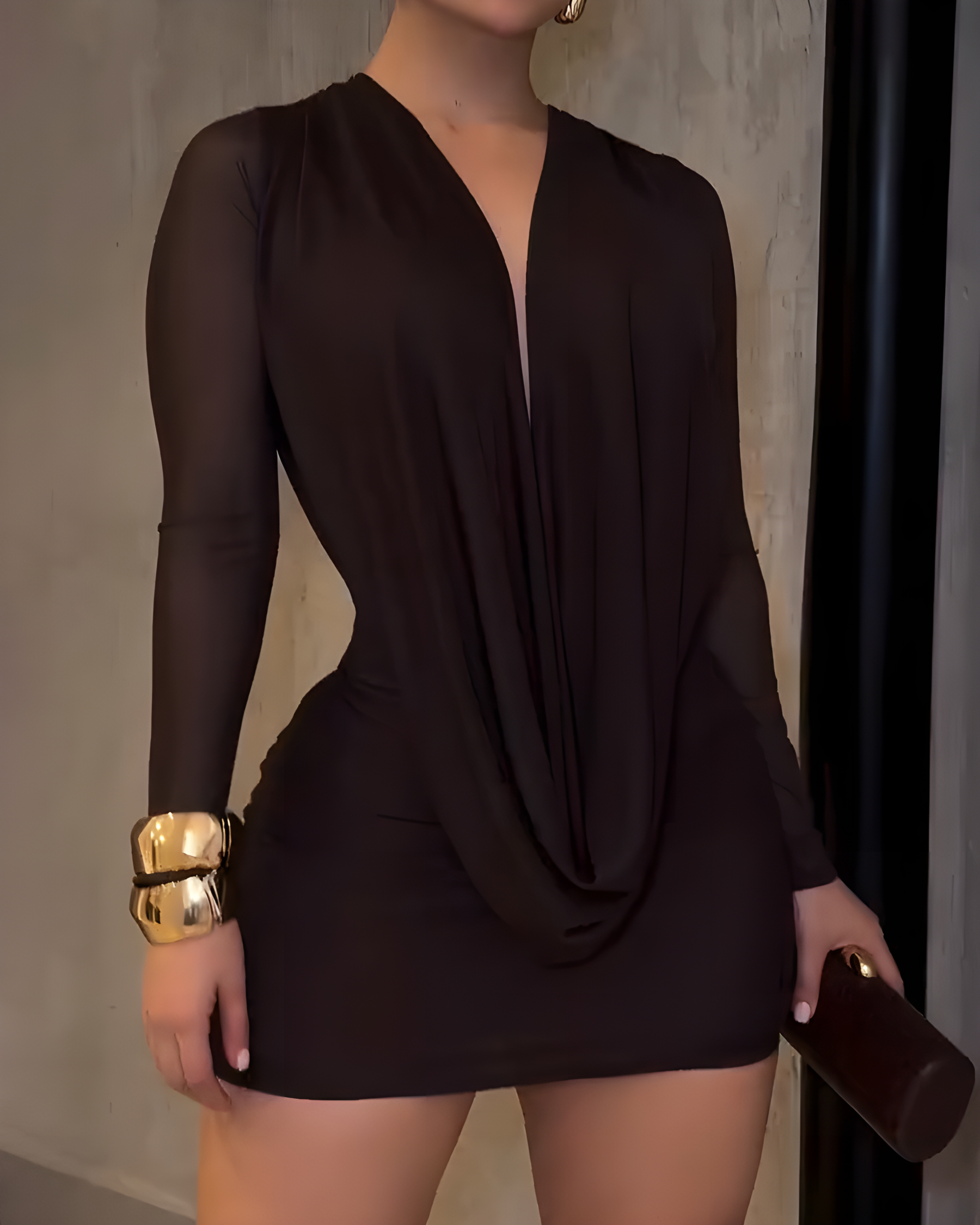 Sexy V-Neck Mesh Backless Bodycon Mini Dress