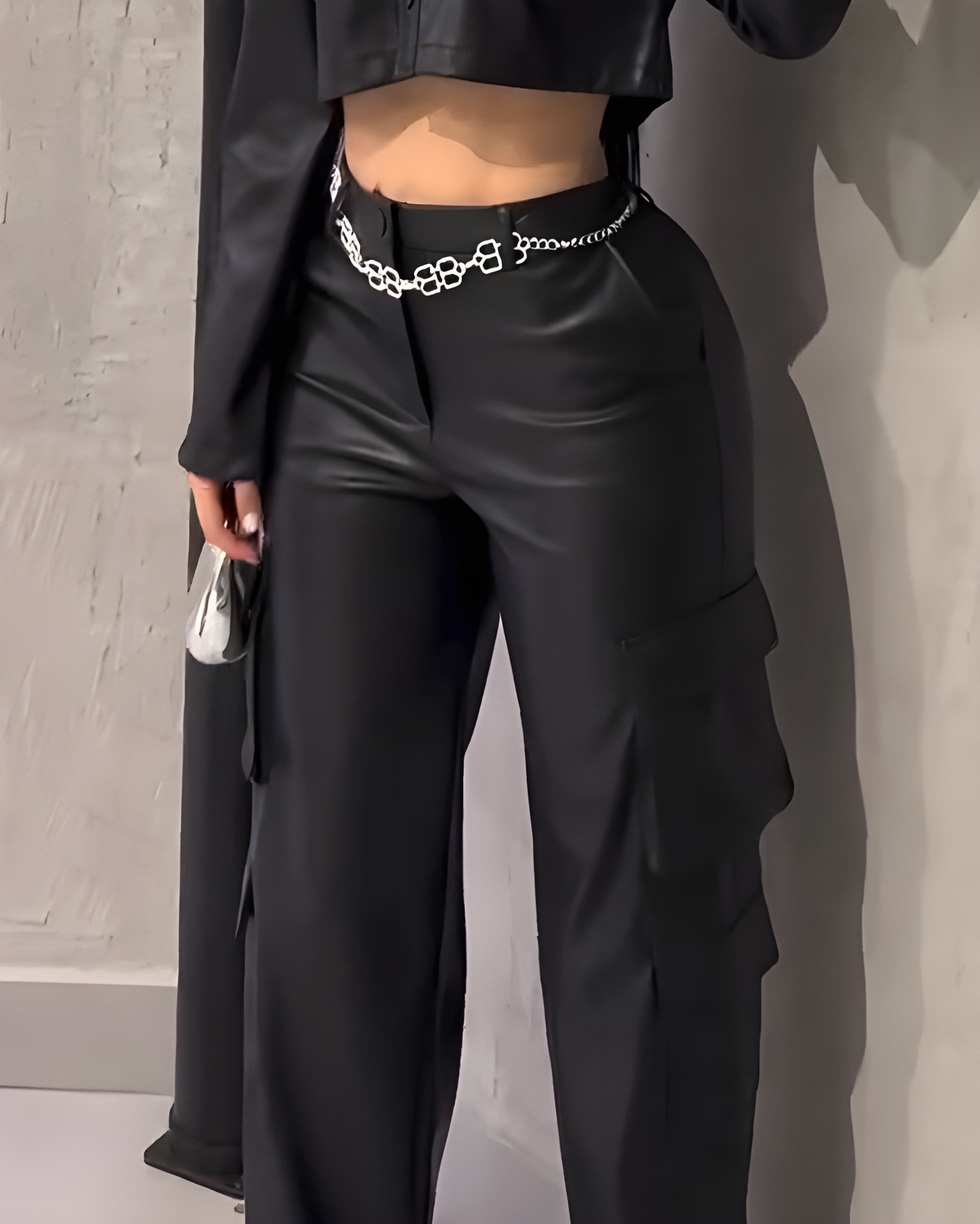 Women's Cargo Style Wide-Leg Leather Pants（Pre-Sale)