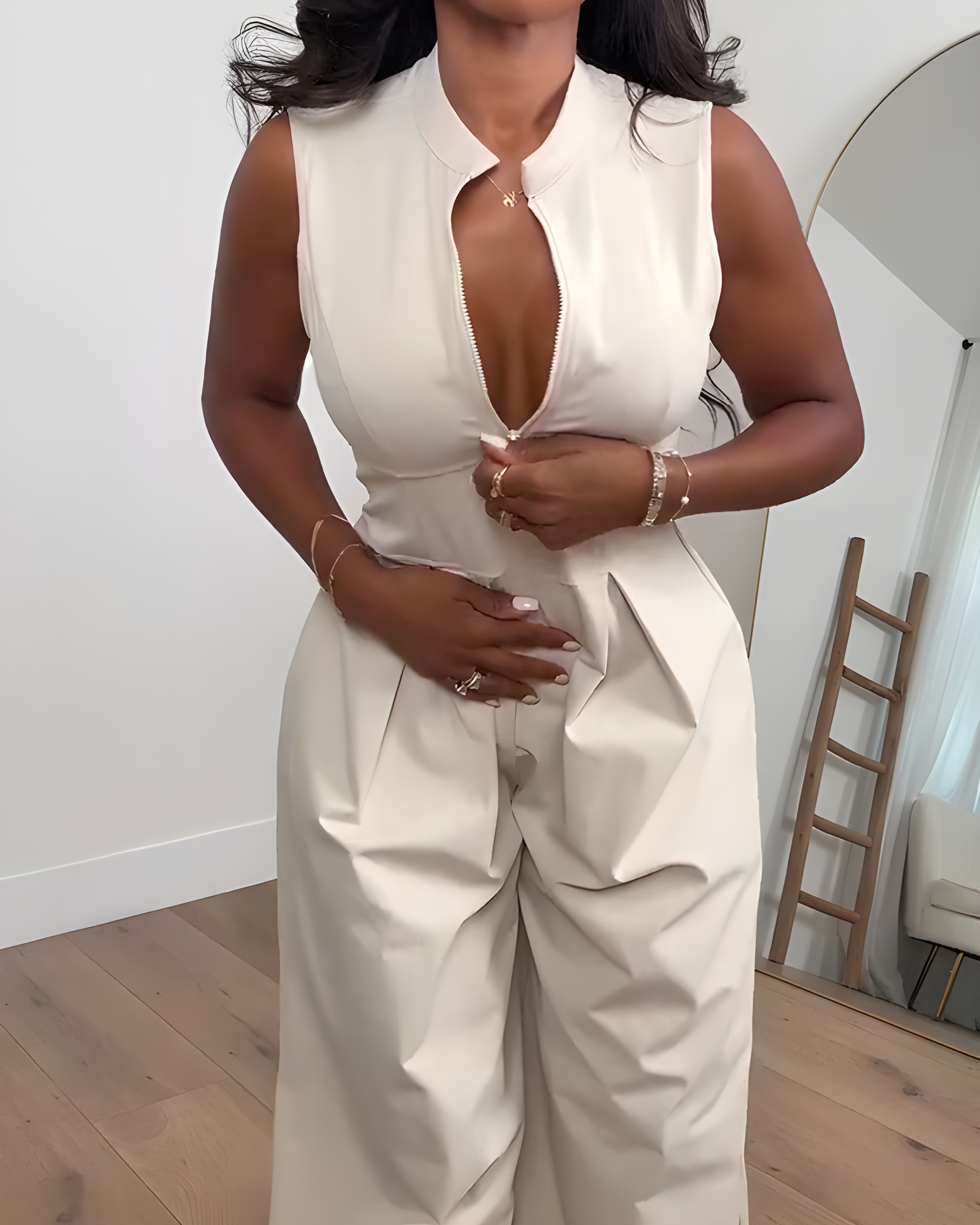 Casual Sleeveless Zippered Wide-Leg Jumpsuit-Curvy-Faja